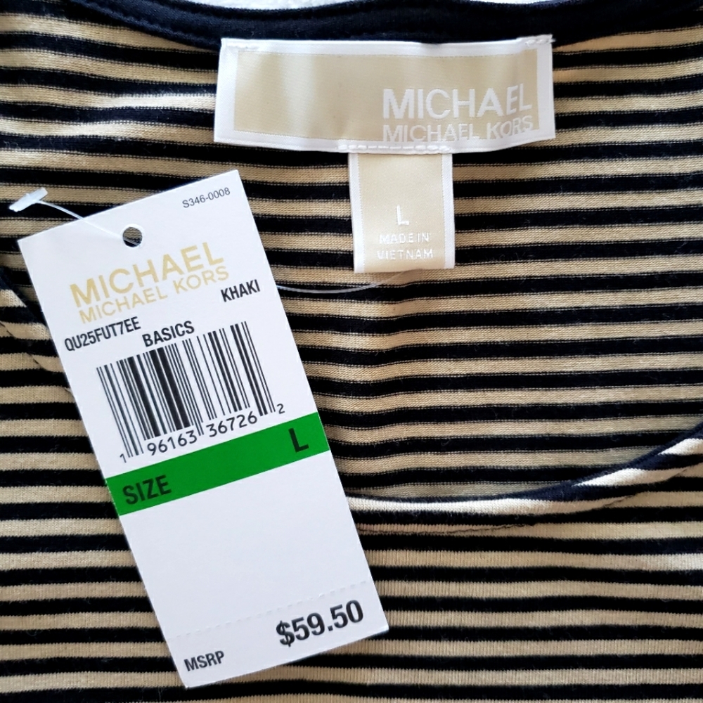 MICHAEL KORS Cold Shoulder Striped Short Sleeve Top—NWT—L - Picture 7 of 11